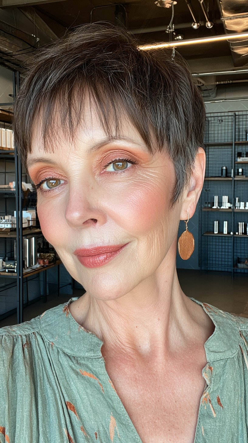 Modern Espresso Pixie with Textured Bangs