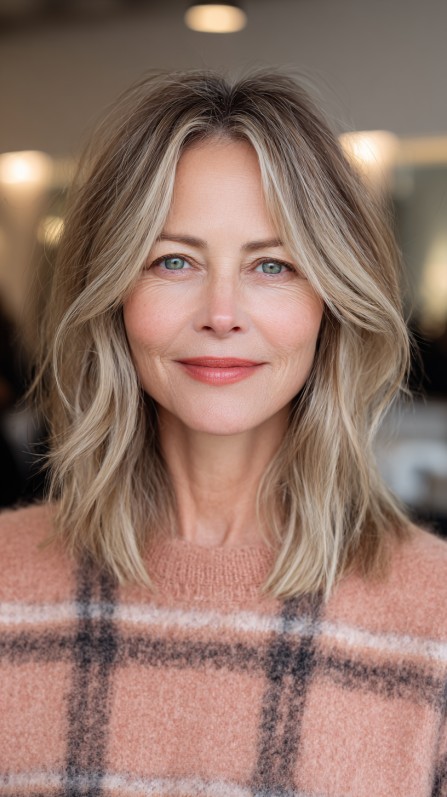 Modern Feathered Long Bob with Balayage Highlights