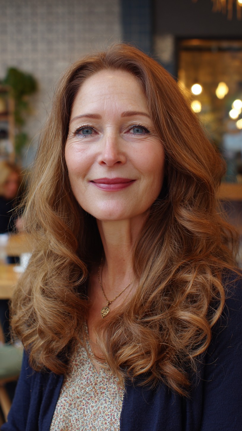 Natural Auburn Waves with Delicate Face-Framing Layers