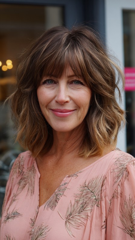 Playful Cinnamon Layers with Wispy Bangs