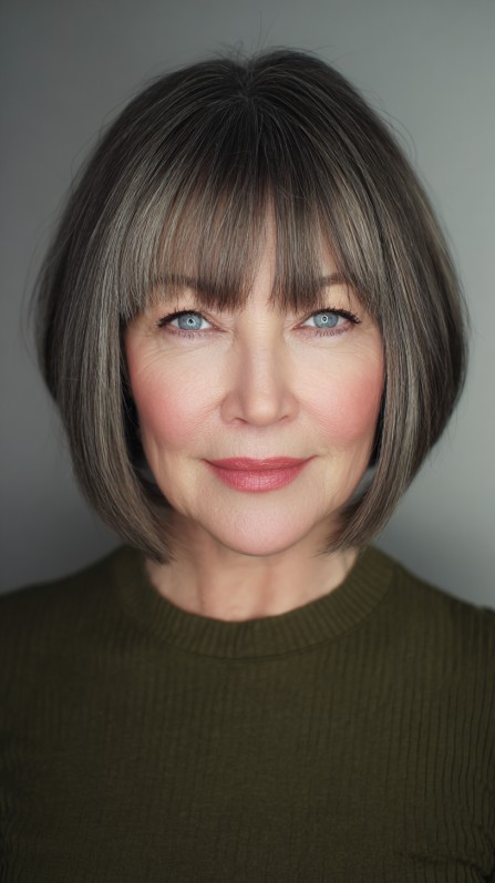Polished Charcoal Bob with Soft Fringing