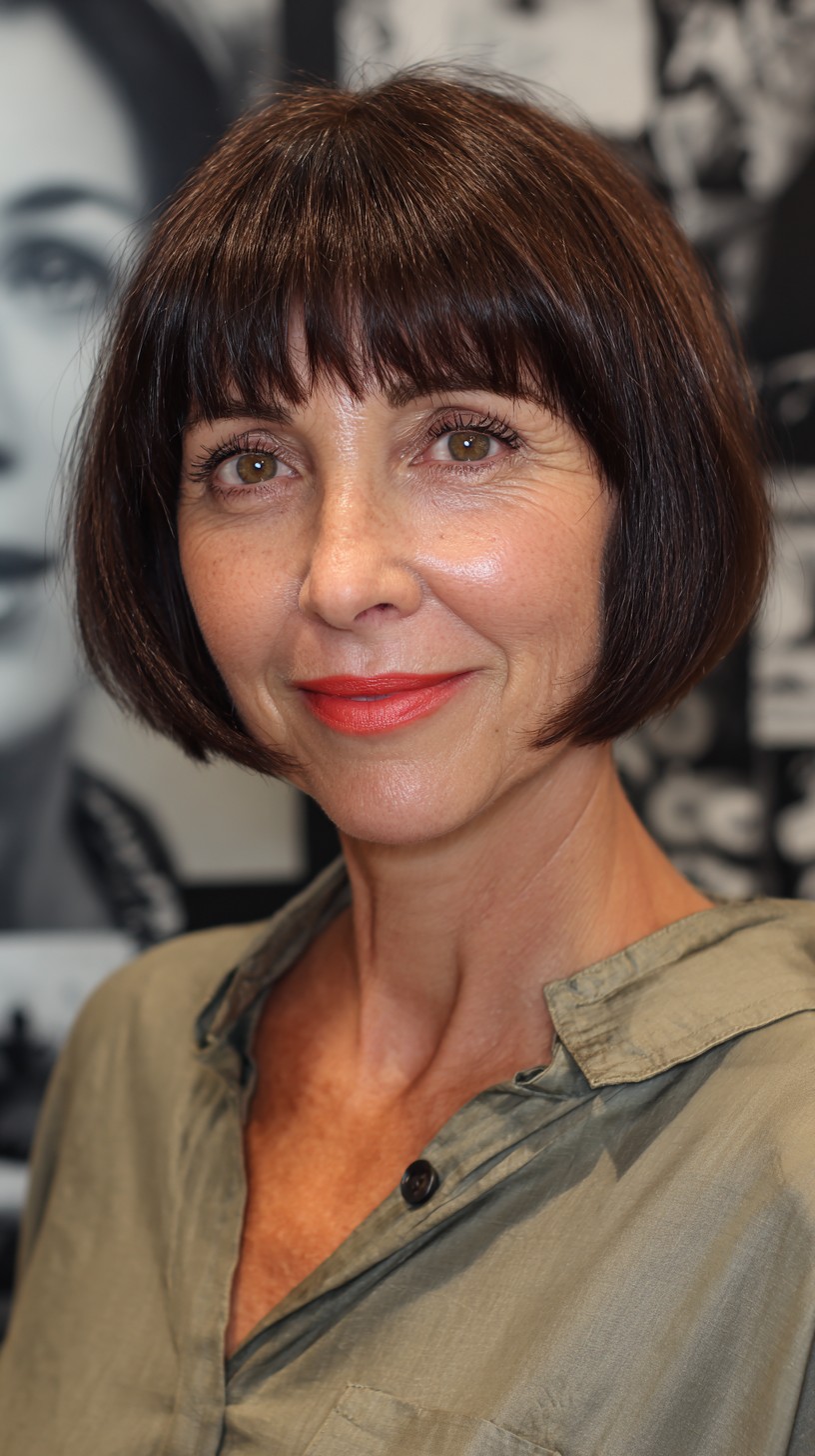 Polished Chocolate Bob with Full Bangs