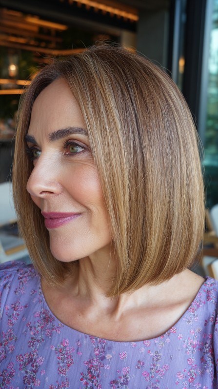 Polished Golden Layered Bob with Undercut Nuance