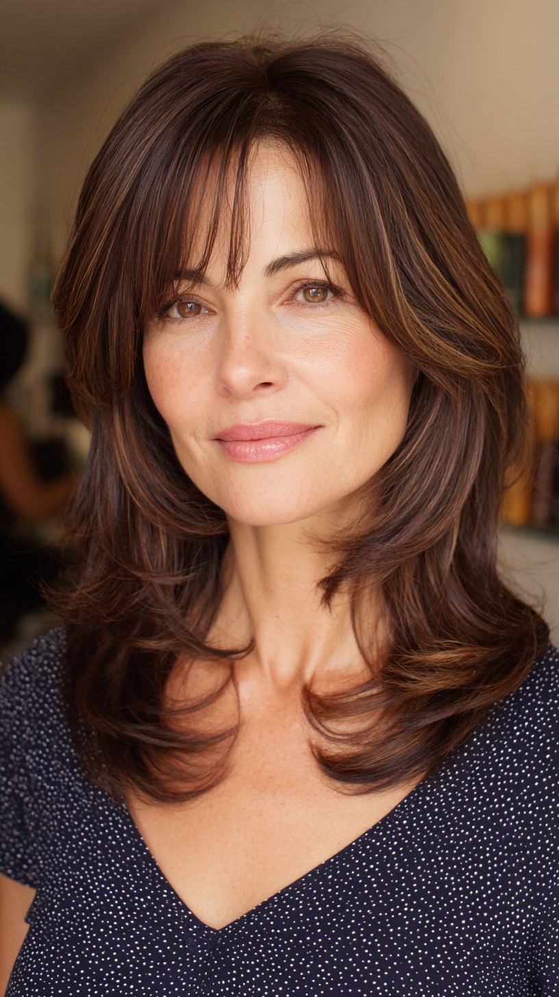 Rich Chocolate Brunette with Swooping Layers