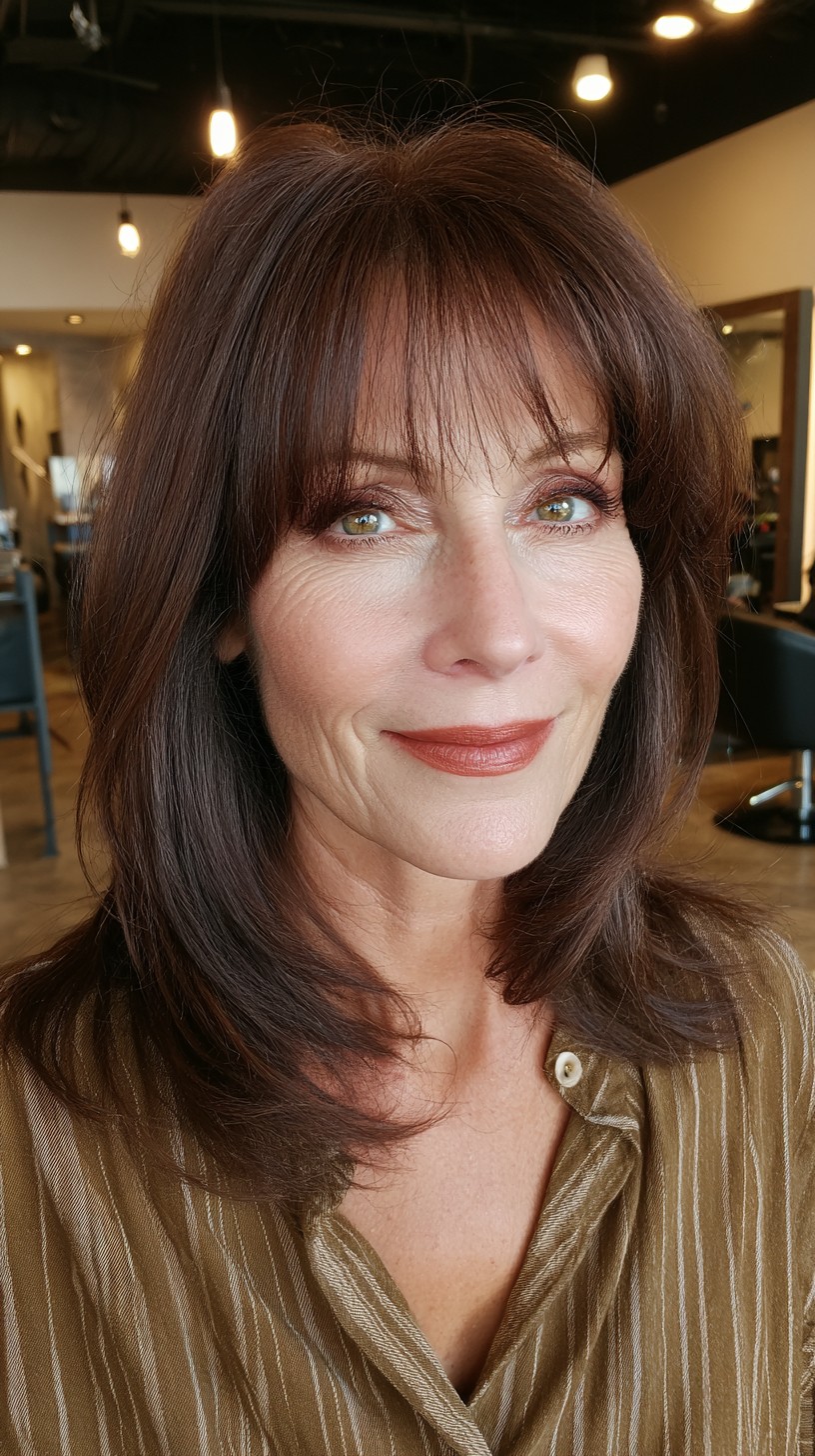 Rich Chocolate Layers with Feathered Wispy Bangs