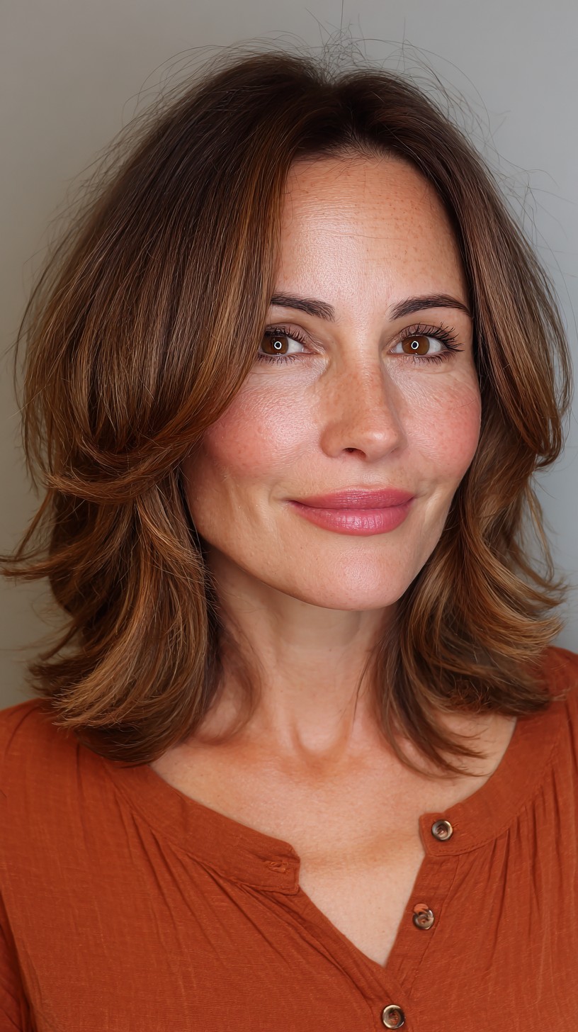 Rich Copper Layered Bob with Soft Waves