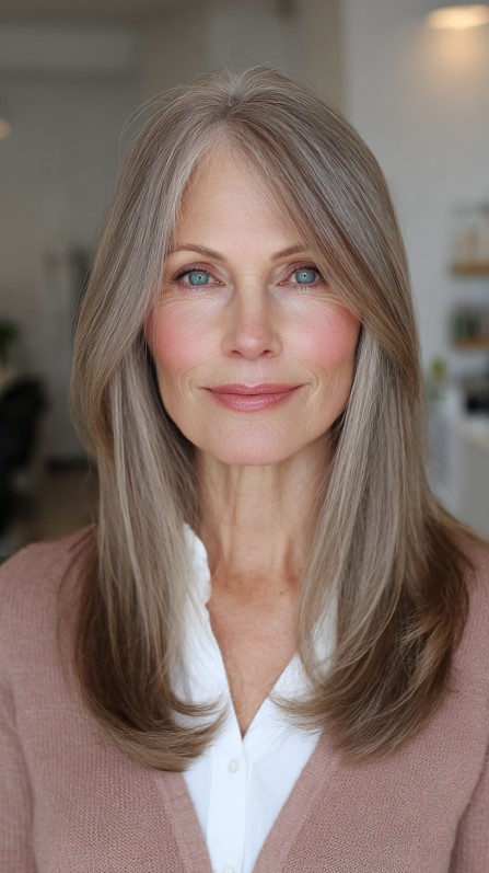 Silky Long Layers with Ash Blonde Balayage