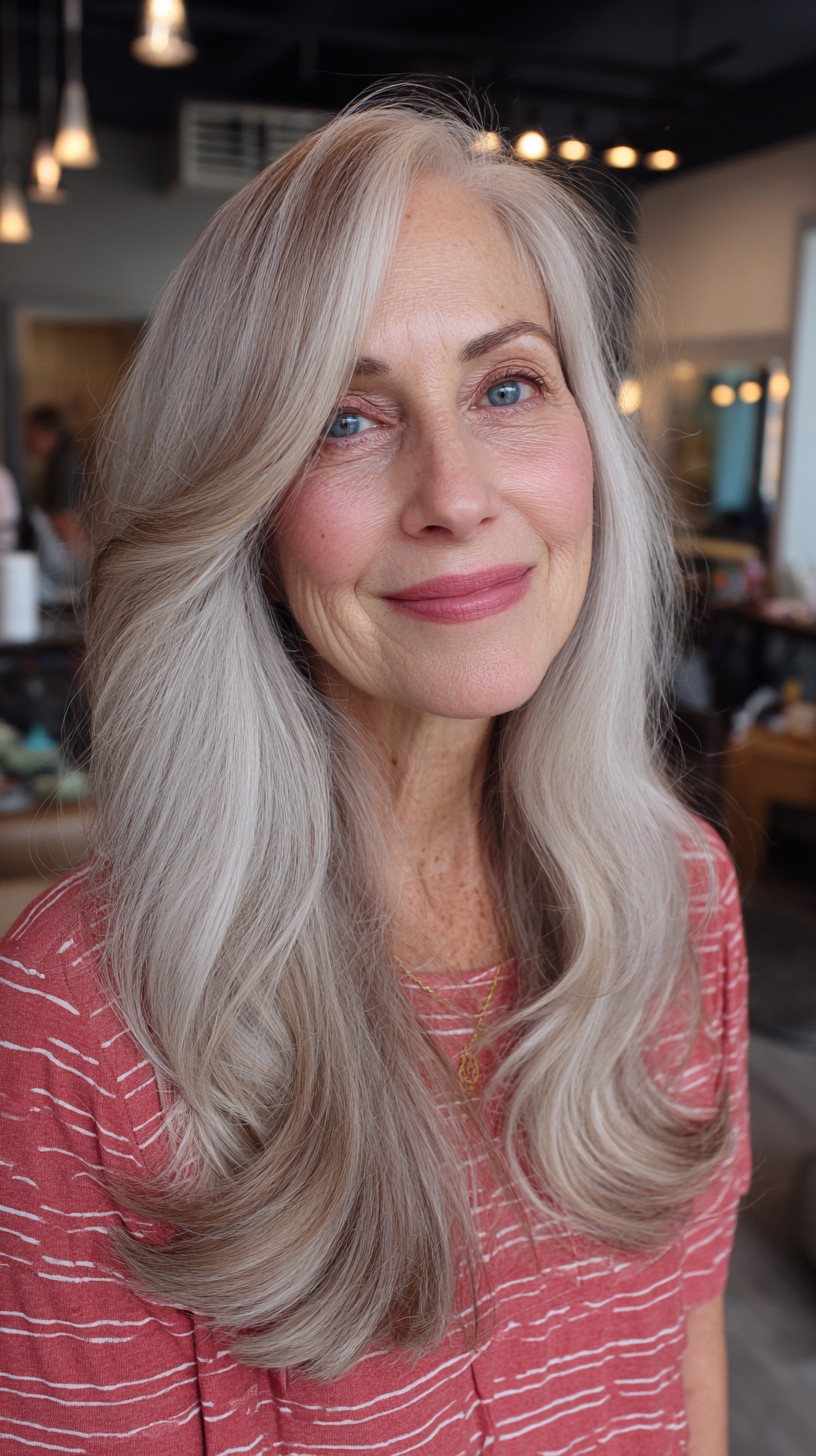Silver-Blonde Flowing Layers for Effortless Elegance