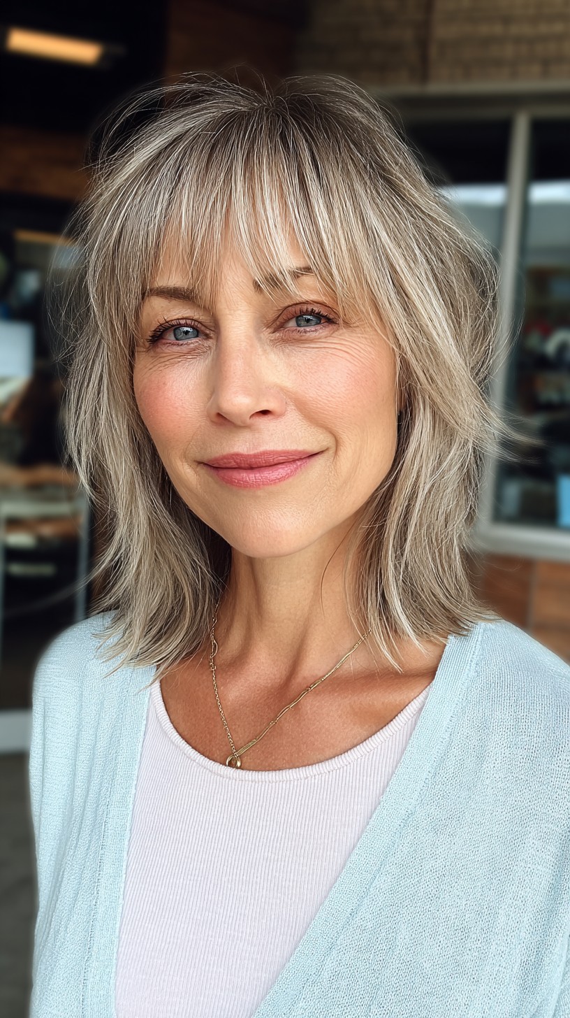 Silver Feathered Fringe with Textured Layers