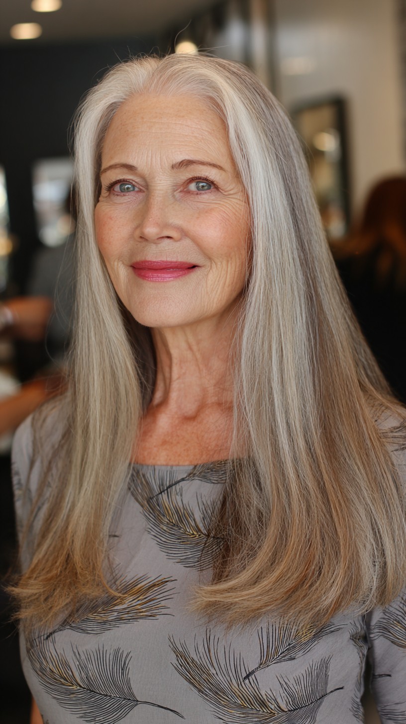 Silvery Sleek Full-Length Tresses for Timeless Elegance