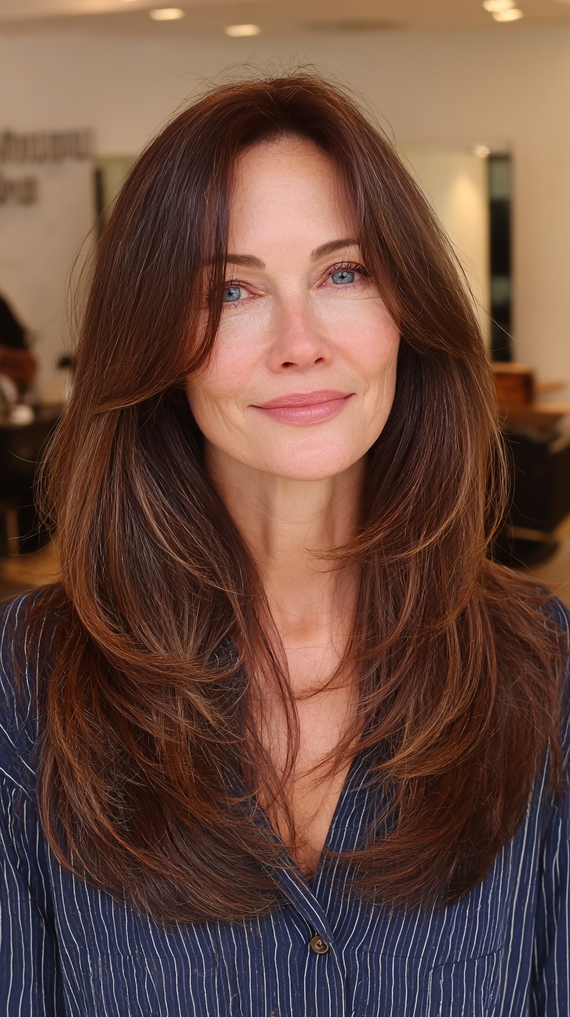 Sleek Chestnut Tones with Delicate Feathered Layers