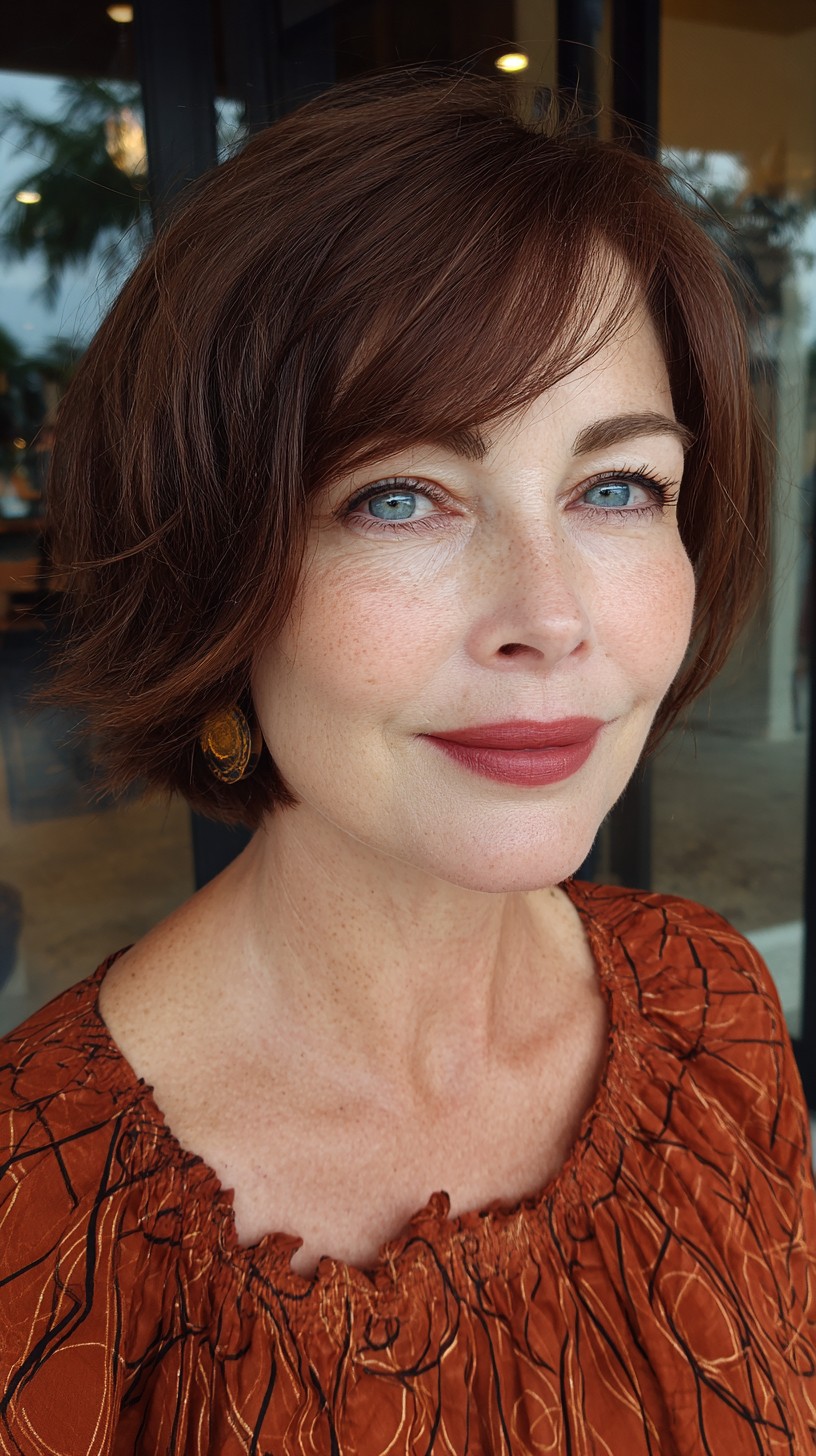 Sleek Chocolate Bob with Soft Textured Waves