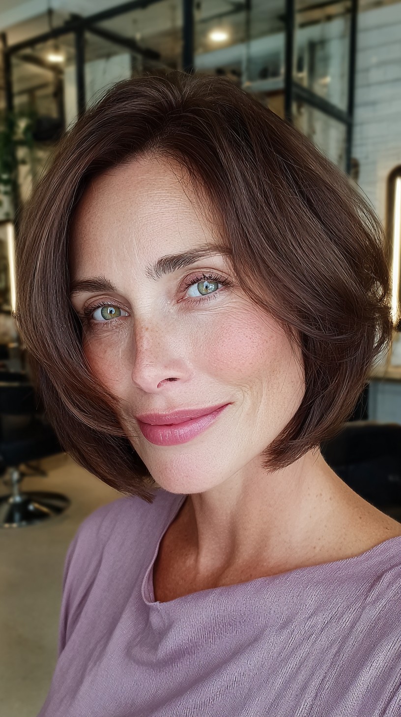 Sleek Chocolate Bob with Delicate Face-Framing