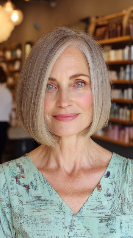 Sleek Silver Bob with Soft Contouring