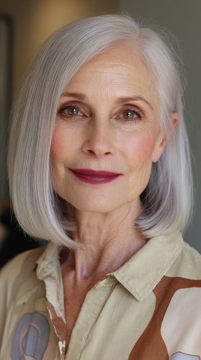 Sleek Silver Precision Bob with Subtle Feathering
