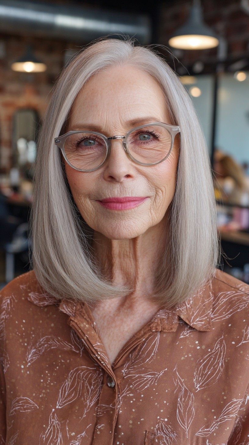 Sleek Silver Straight Lob with Soft Texture