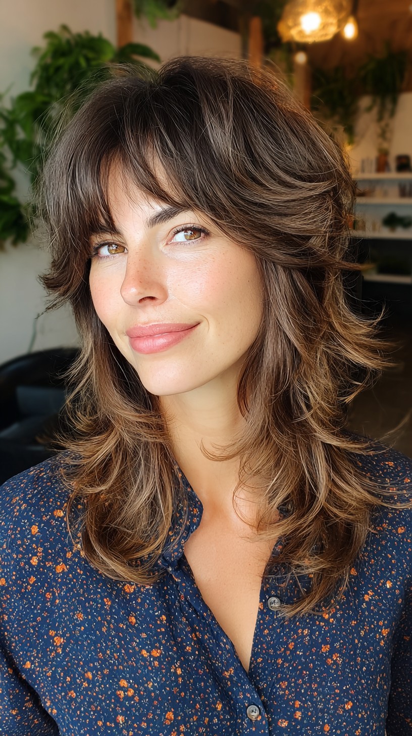 Soft Brunette Waves with Light Contouring