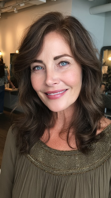 soft chestnut waves face framing layers