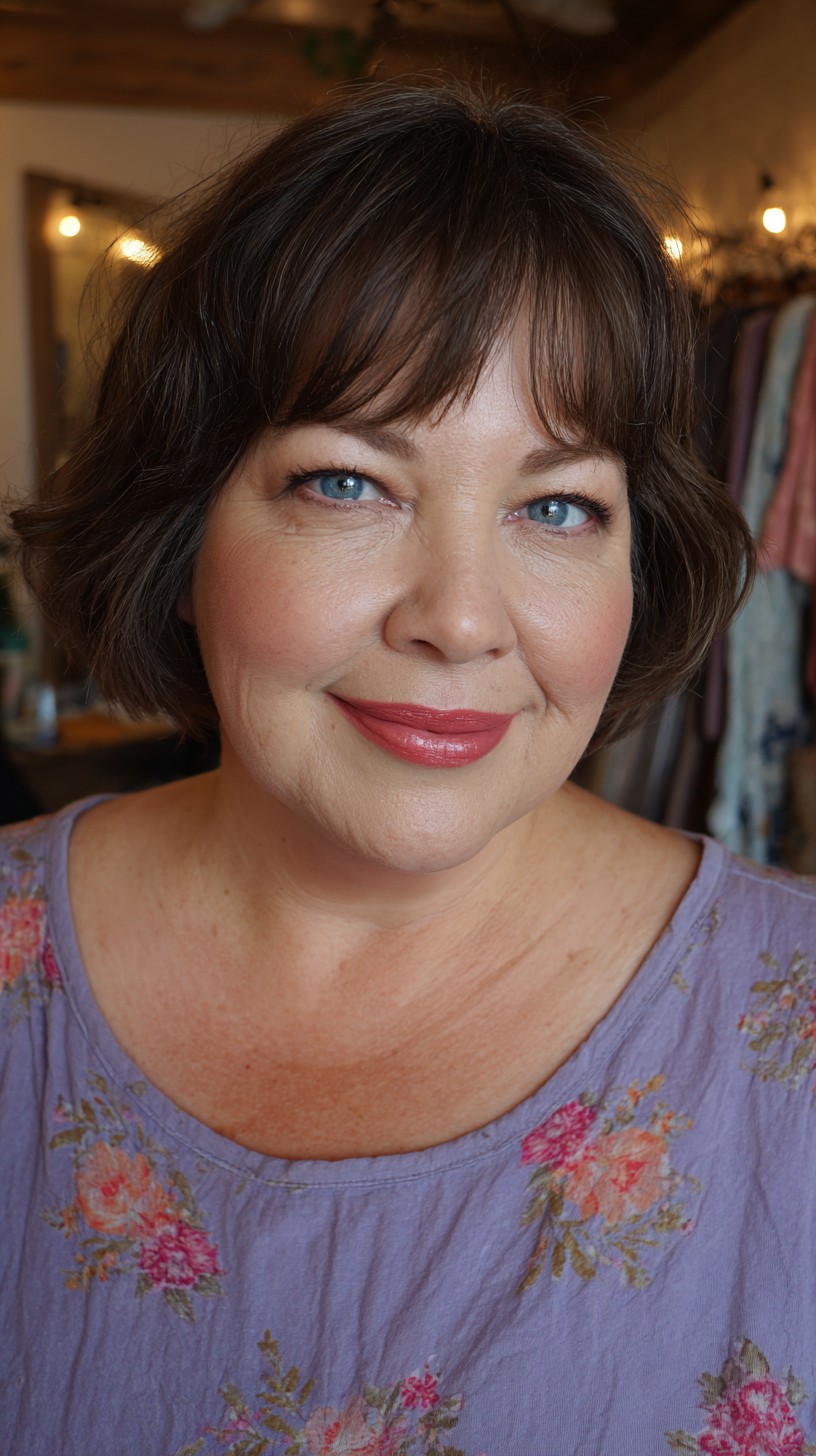 Soft Chocolate Bob with Subtle Wispy Bangs