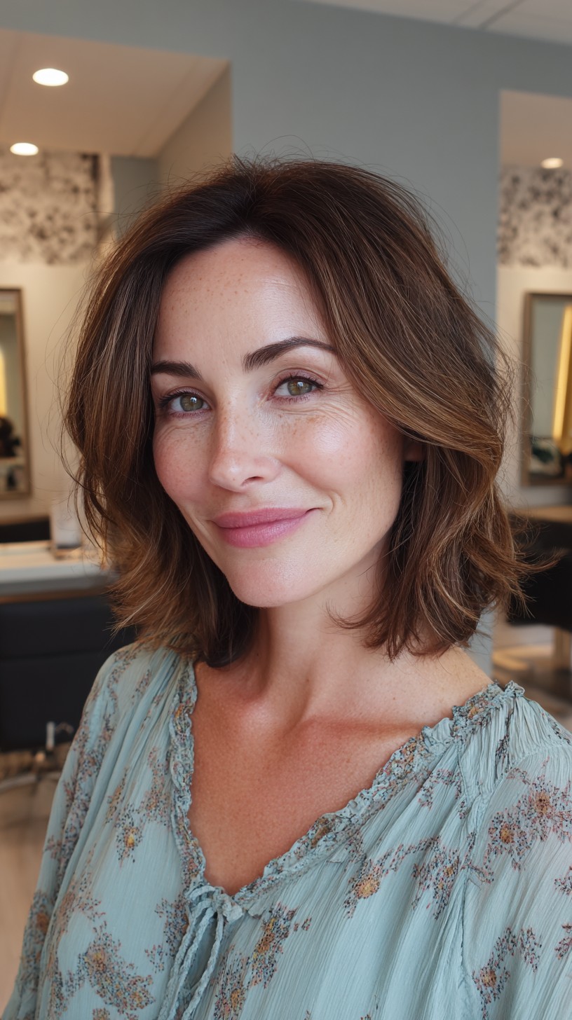 Soft Chocolate Wavy Bob with Gentle Undercut