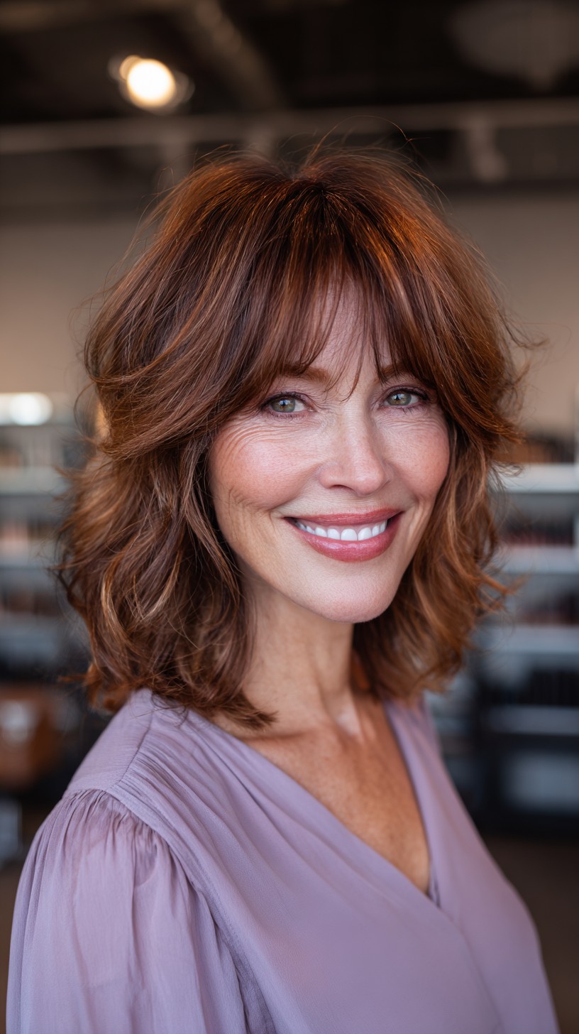 Soft Cinnamon Layers with Wispy Bangs