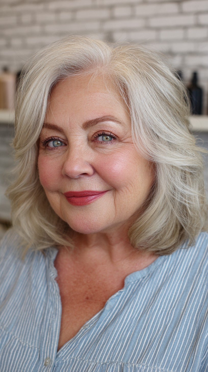 Soft Silver Waves with Face-Framing Layers