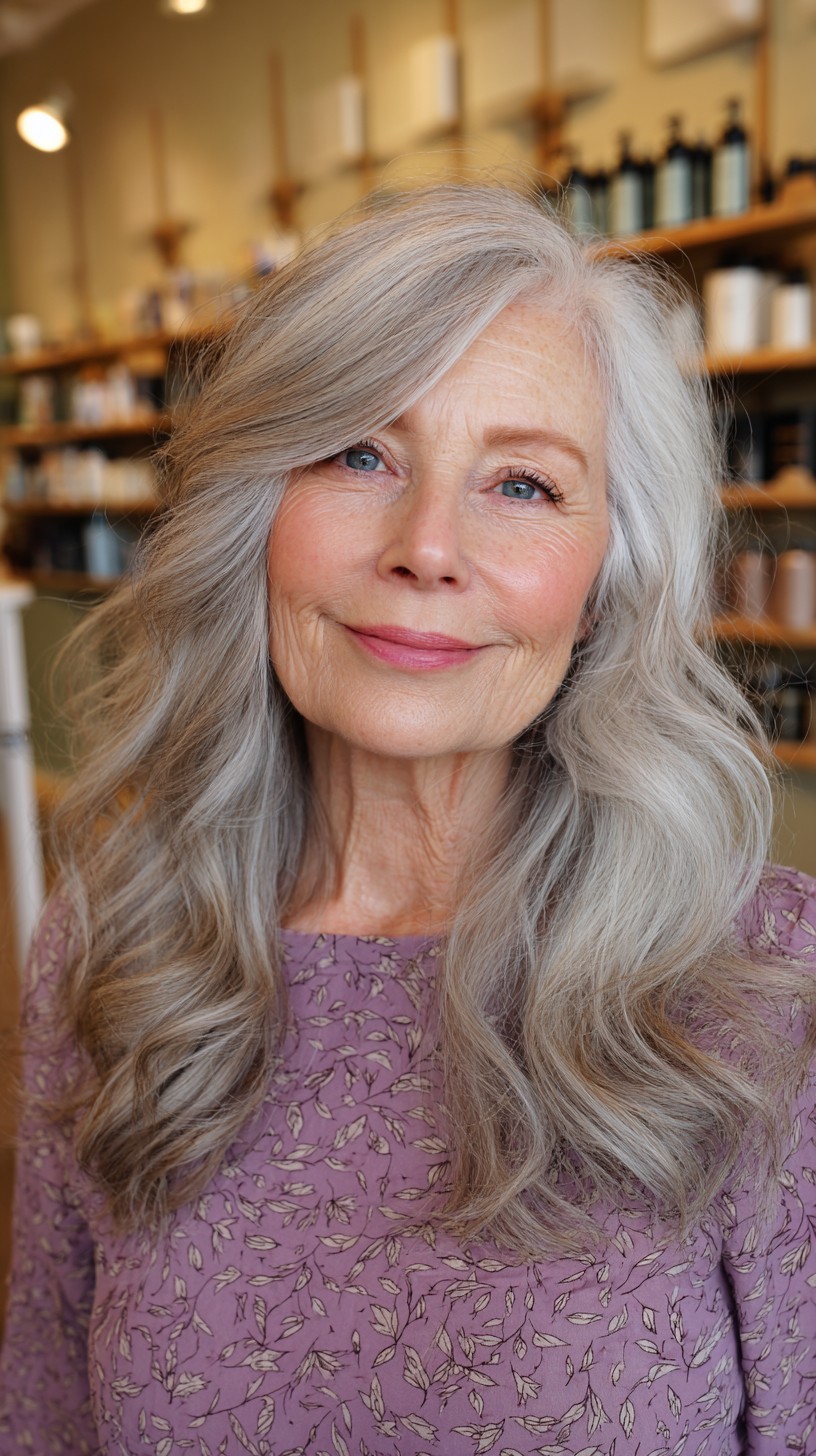 Soft Silver Waves with Subtle Lavender Tones