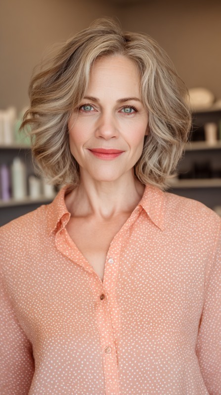 Soft Wavy Bob with Natural Gray Blending