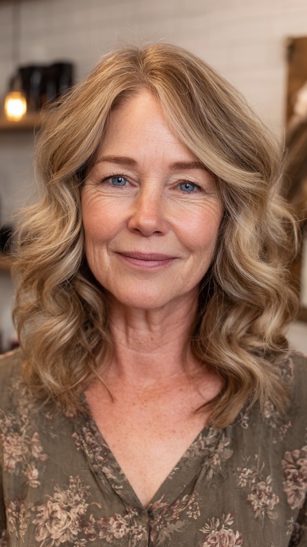 Softly Tousled Caramel Blonde Curls for Sophisticated Elegance