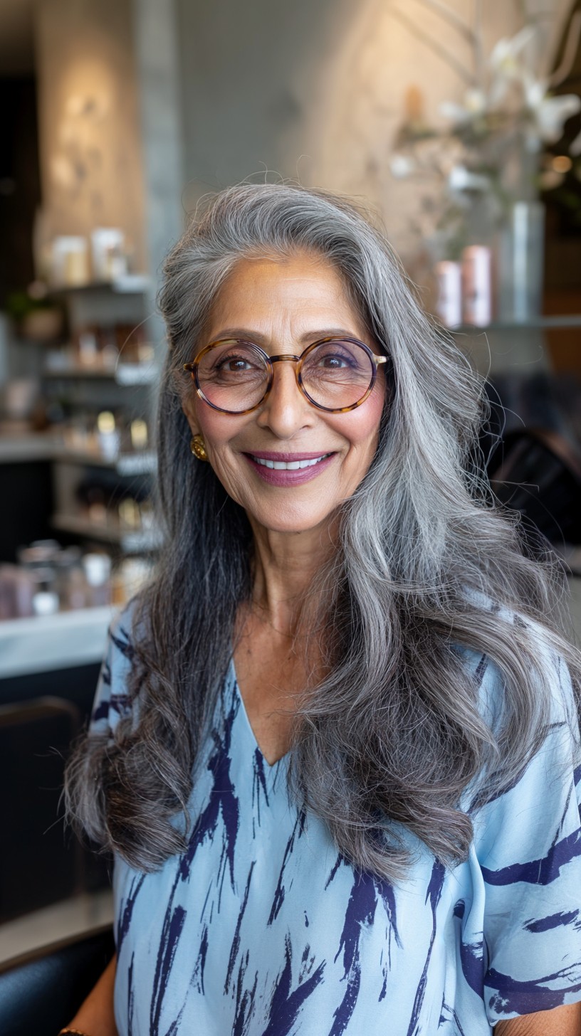 Stunning Salt-and-Pepper Cascading Curls