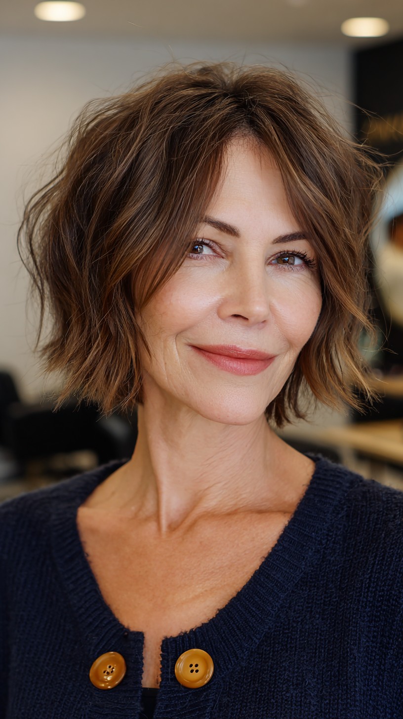 Stylishly Tousled Chocolate Bob for Effortless Elegance