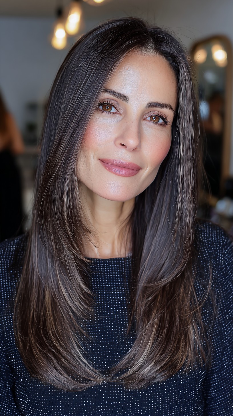 Subtle Ash Brunette Flow with Feathered Ends