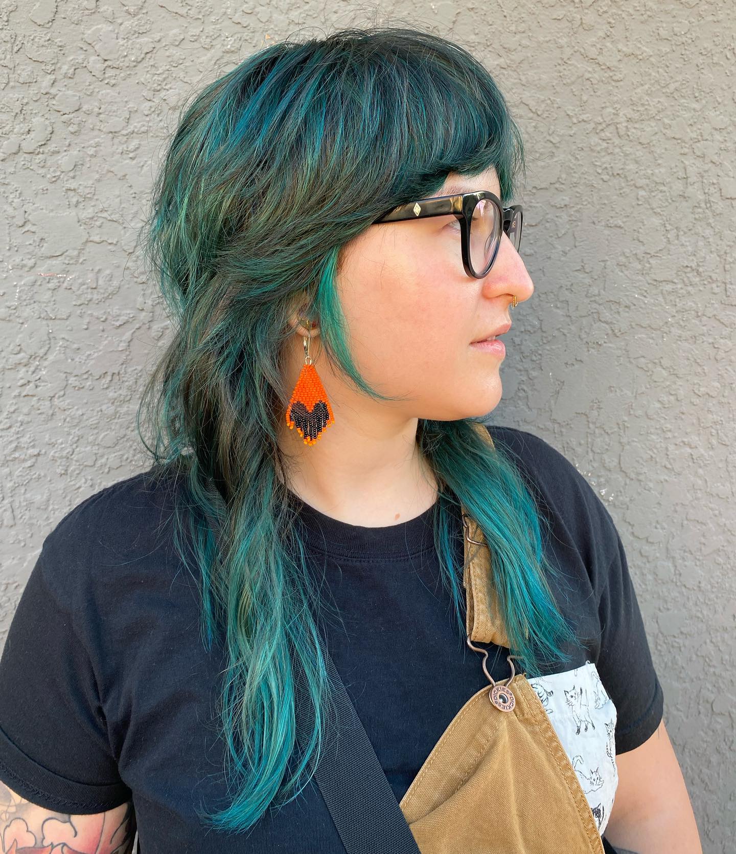 Teal Tousled Waves with Blunt Bangs
