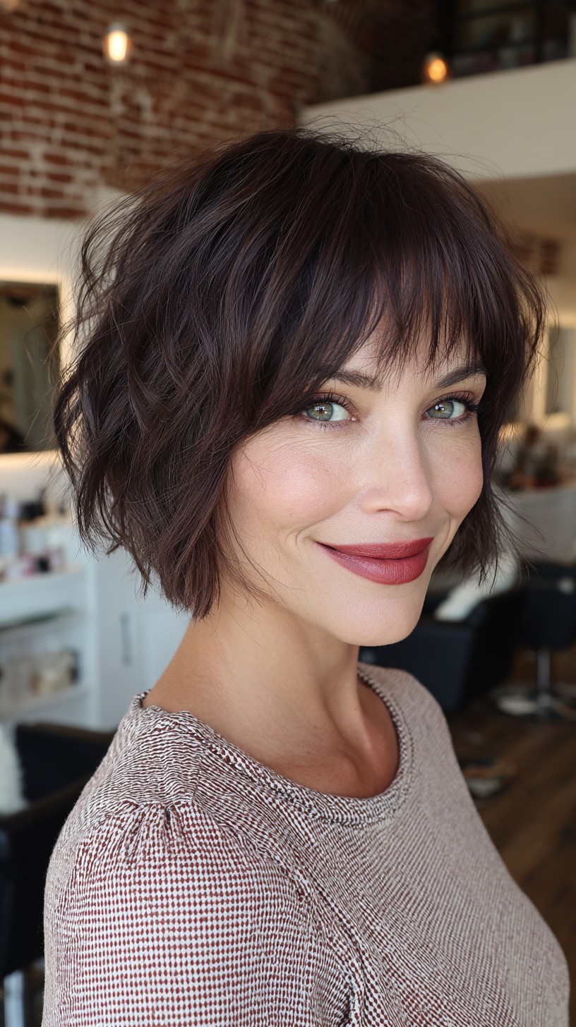 Textured Chocolate Bob with Soft Bangs