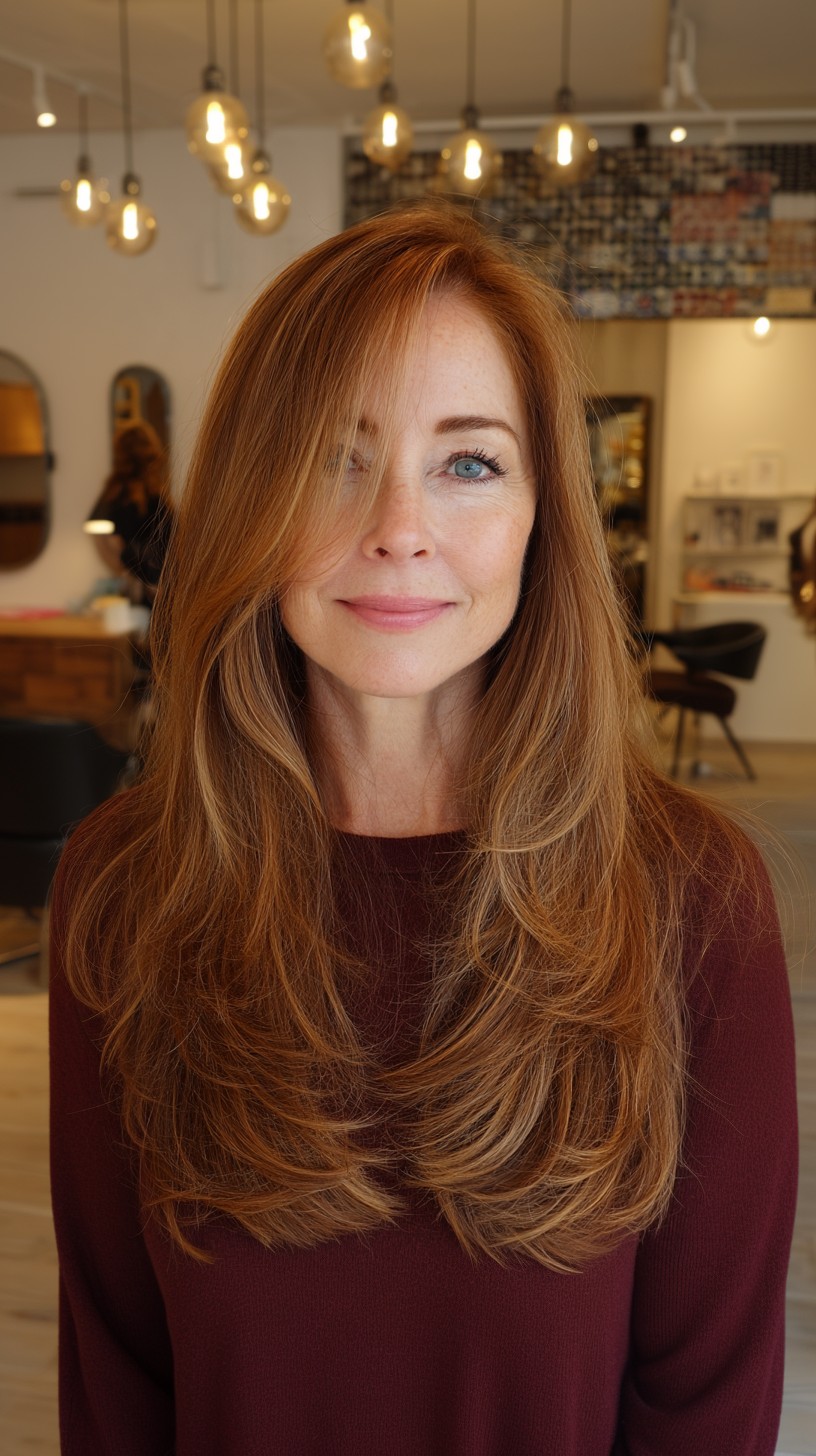 Vibrant Auburn Cascade with Soft Feathering