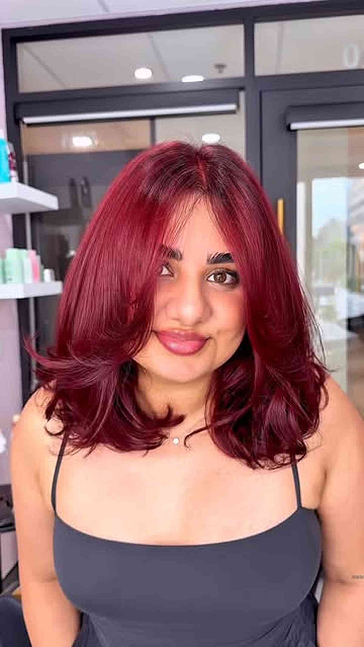 Vibrant Burgundy Layered Hair