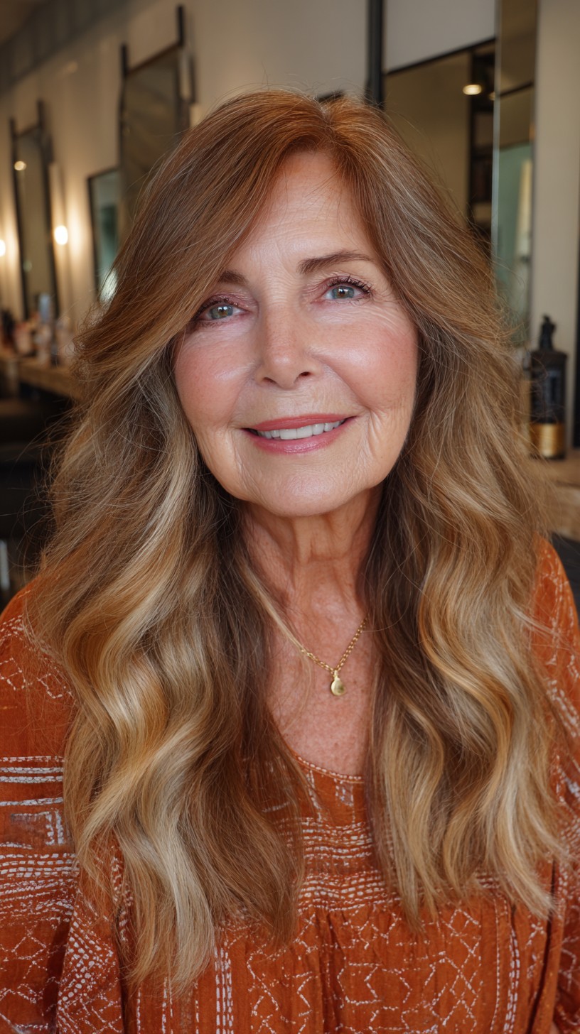 Warm-Auburn Waves with Golden Highlights