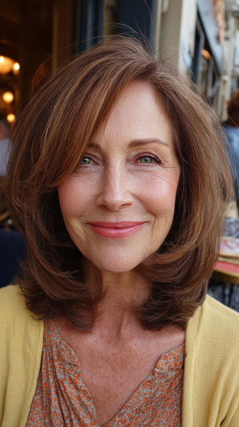 Warm Chestnut Rounded Bob with Gentle Curls