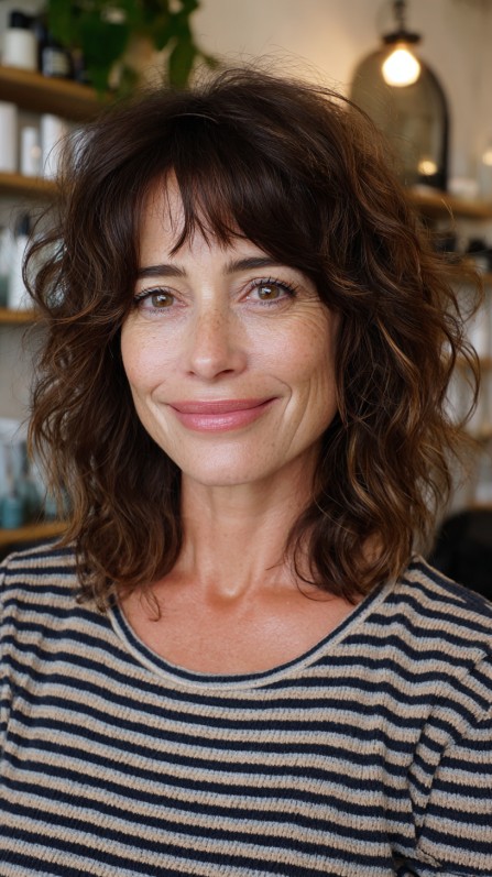 Alluring Chestnut Waves with Soft Bangs