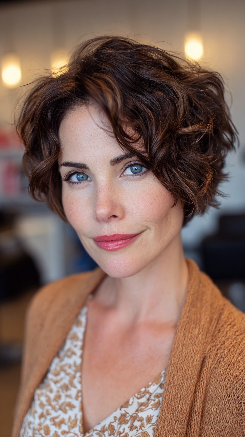 Bouncy Chestnut Waves with Defined Textured Curls