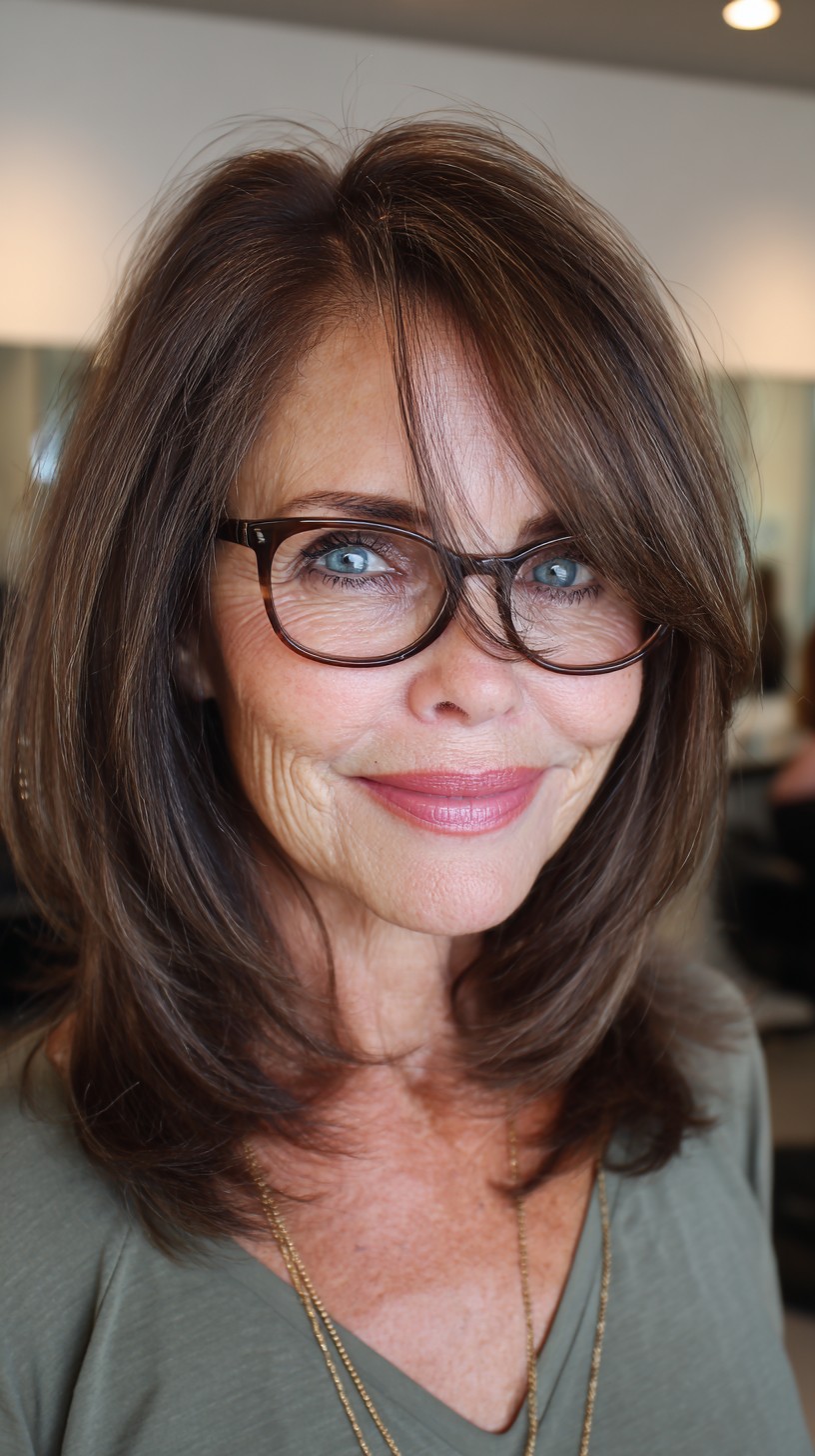 Brunette Feathered Layers with Soft Highlights