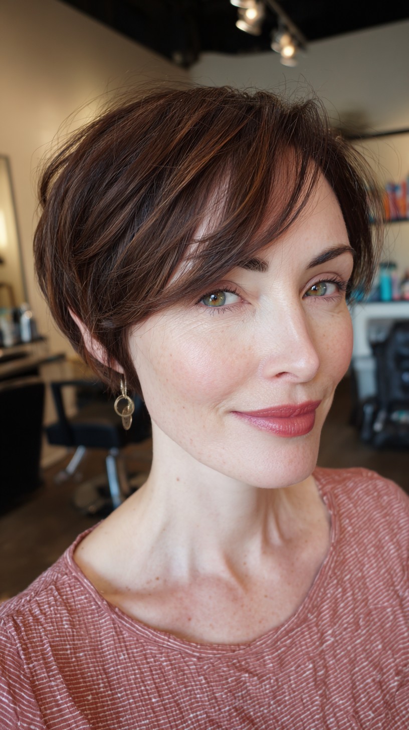 Brunette Pixie with Sweeping Side Bangs