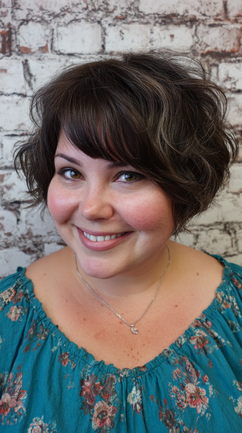 Brunette Voluminous Pixie with Soft Waves