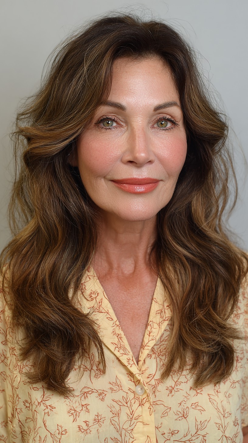 Cascading Chestnut Waves with Face-Framing Highlights