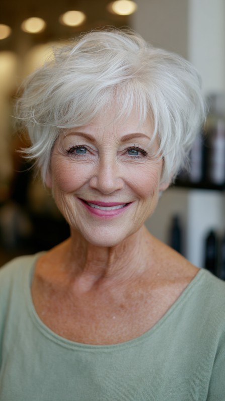 Charming Silver Pixie for Mature Fine Hair