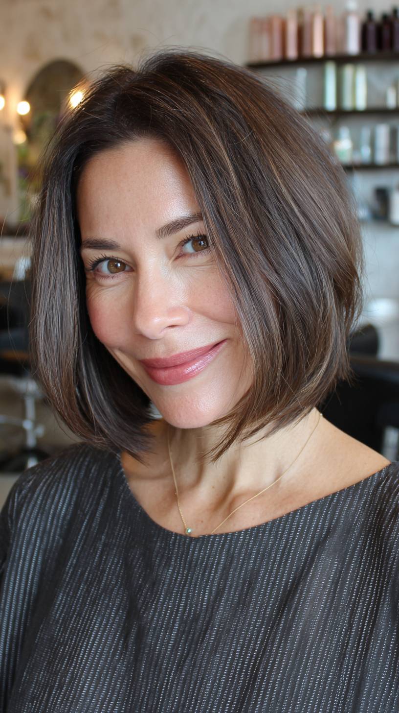 Chic Blunt Bob with Subtle Dimension