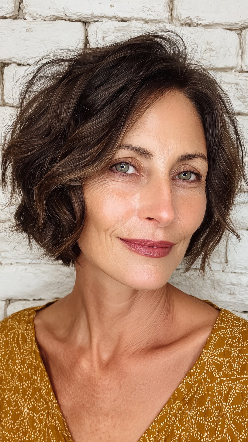 Chic Brunette Tousled Bob with Natural Highlights