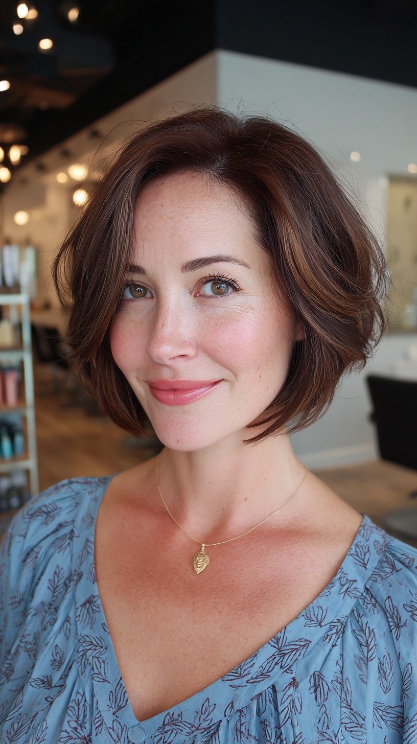 Chic Chestnut Angled Bob with Soft Waves