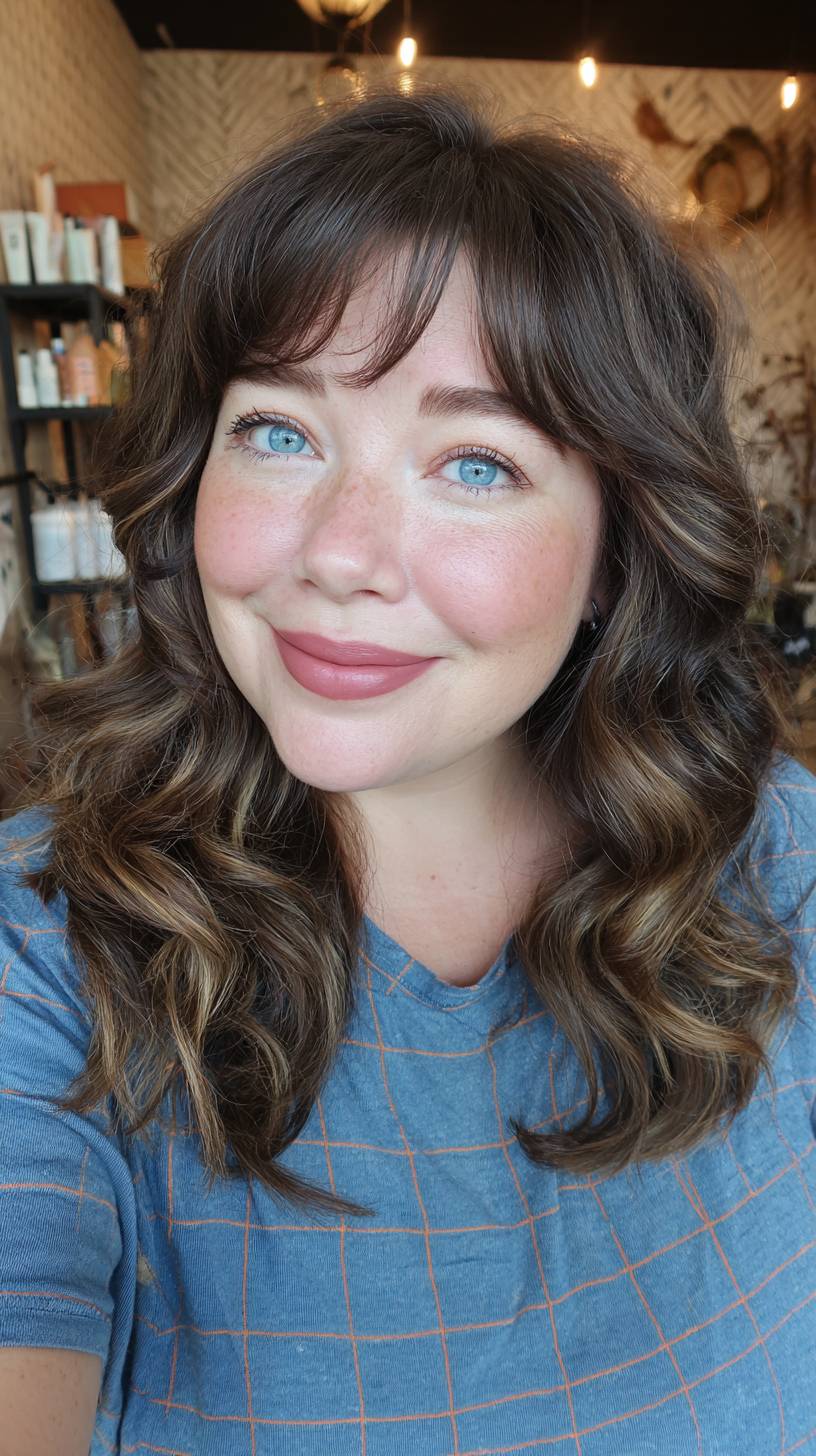 Chic Layered Waves with Face-Framing Bangs