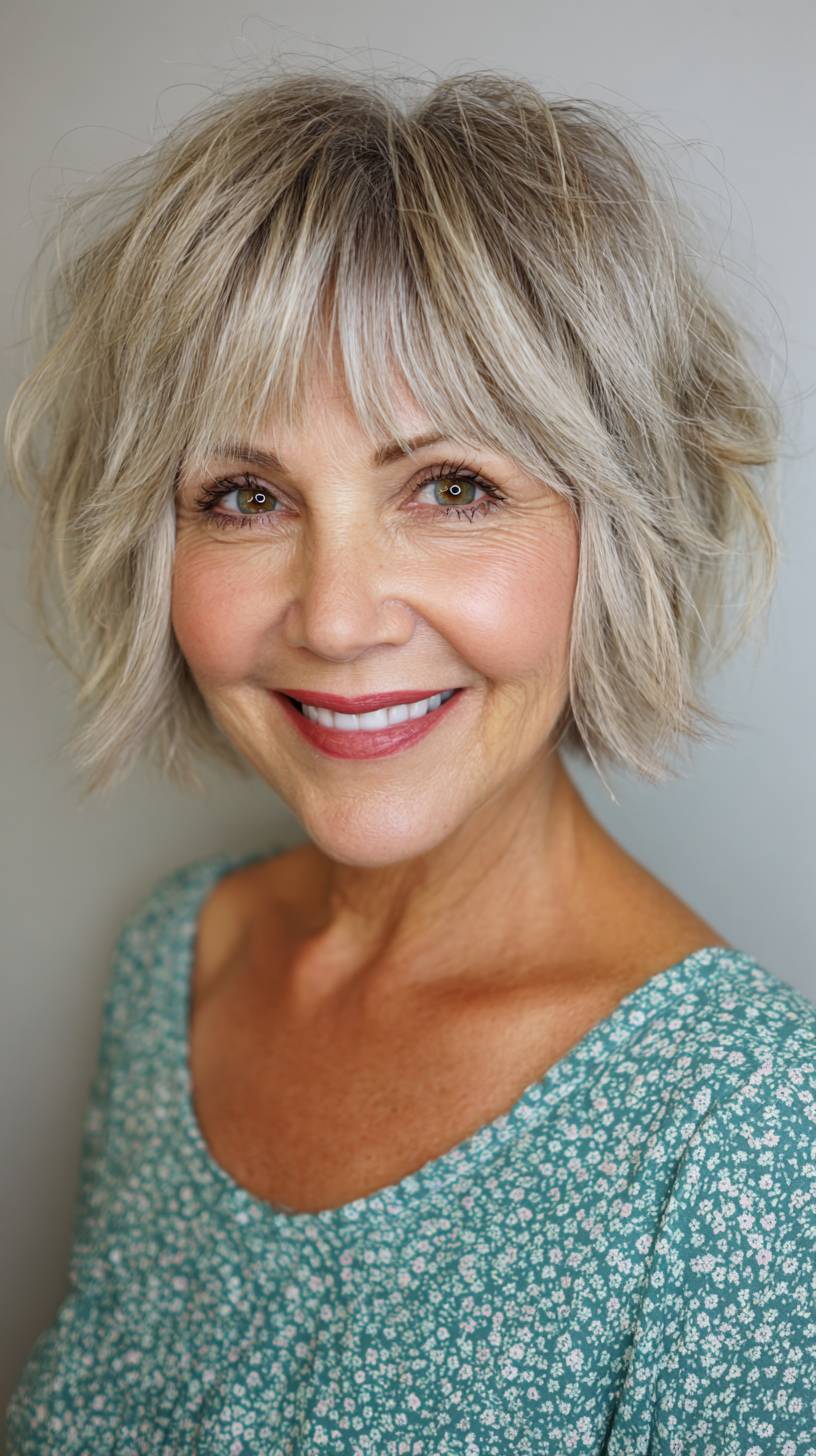 Chic Softly Textured Short Wolfcut with Wispy Bangs